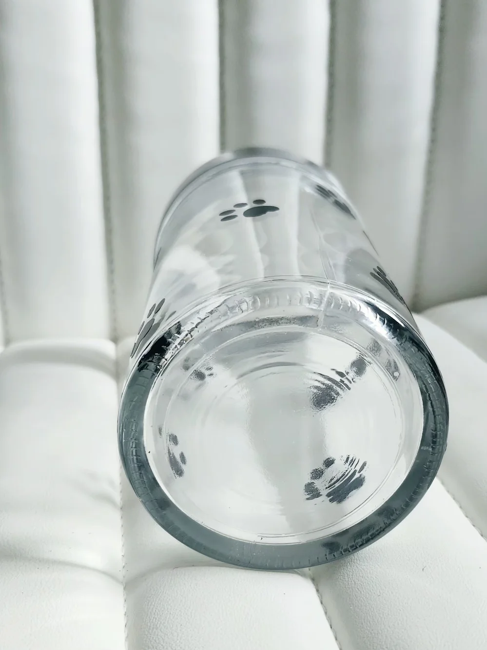 Dog Treat Jar with Silver Lid - Clear Glass Black Paw Print Design